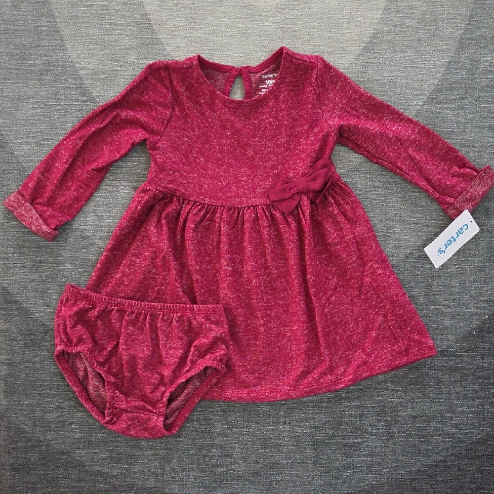 Carter's Burgundy Baby Dress with Bow and Bloomers  18m